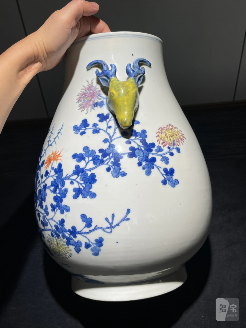 清光绪 青花粉彩花卉纹鹿头尊 - 图3